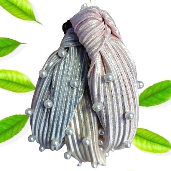 Bow Fancy Set of 3 Pastel Metallic Pearl Embellished Top Knot Headbands NWT - Picture 1 of 13